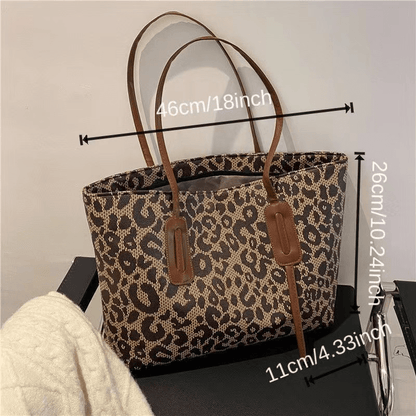 solvbao  Leopard Print Tote Bag For Women, Large Capacity Shoulder Bag, Trendy PU Handbags For Work & School