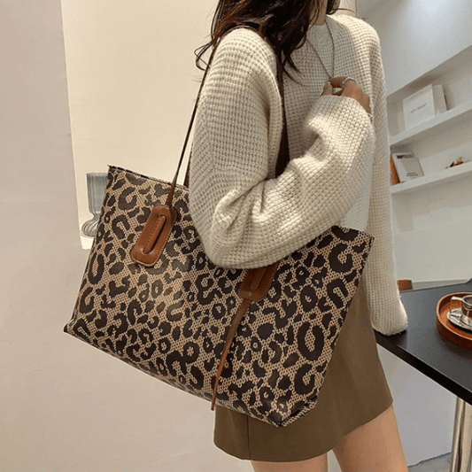 solvbao  Leopard Print Tote Bag For Women, Large Capacity Shoulder Bag, Trendy PU Handbags For Work & School