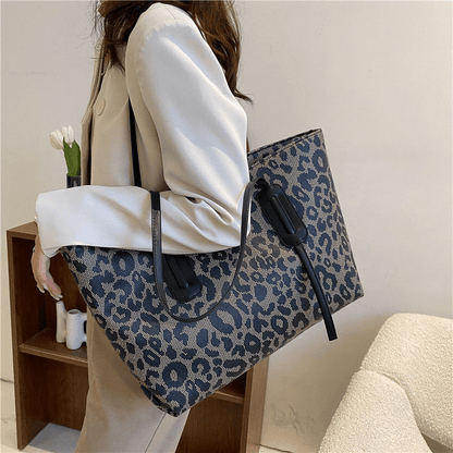 solvbao  Leopard Print Tote Bag For Women, Large Capacity Shoulder Bag, Trendy PU Handbags For Work & School