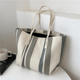 solvbao  Vertical Striped Tote Bag, Casual Canvas Shoulder Bag, Large Capacity Handbags Fot Commuter & Shopping