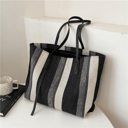 solvbao  Vertical Striped Tote Bag, Casual Canvas Shoulder Bag, Large Capacity Handbags Fot Commuter & Shopping