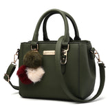 Versatile Messenger Bag With Fluffy Ball Pendant, Stylish PU Leather Crossbody Bag Handbag, Trendy Shoulder Bag