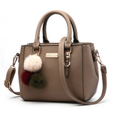 Versatile Messenger Bag With Fluffy Ball Pendant, Stylish PU Leather Crossbody Bag Handbag, Trendy Shoulder Bag