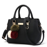 Versatile Messenger Bag With Fluffy Ball Pendant, Stylish PU Leather Crossbody Bag Handbag, Trendy Shoulder Bag