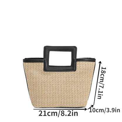 solvbao  Korean Straw Woven Totes Bag, Retro Large Capacity Summer Beach Handbag, Portable Lightweight Commuter Bag