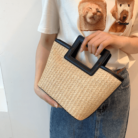 solvbao  Korean Straw Woven Totes Bag, Retro Large Capacity Summer Beach Handbag, Portable Lightweight Commuter Bag