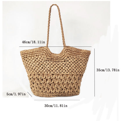 solvbao  Straw Woven Summer Tote Bag, Hollow Out Beach Shoulder Bag, Women's All-Match Large Handbag