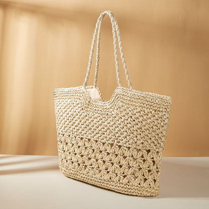 solvbao  Straw Woven Summer Tote Bag, Hollow Out Beach Shoulder Bag, Women's All-Match Large Handbag