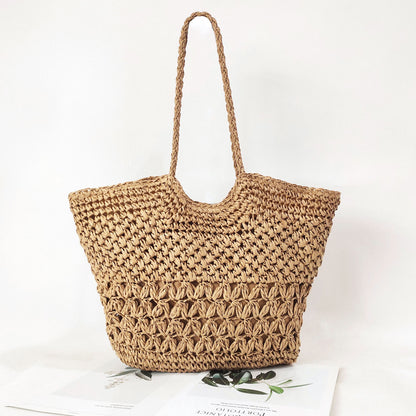 solvbao  Straw Woven Summer Tote Bag, Hollow Out Beach Shoulder Bag, Women's All-Match Large Handbag