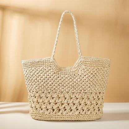 solvbao  Straw Woven Summer Tote Bag, Hollow Out Beach Shoulder Bag, Women's All-Match Large Handbag