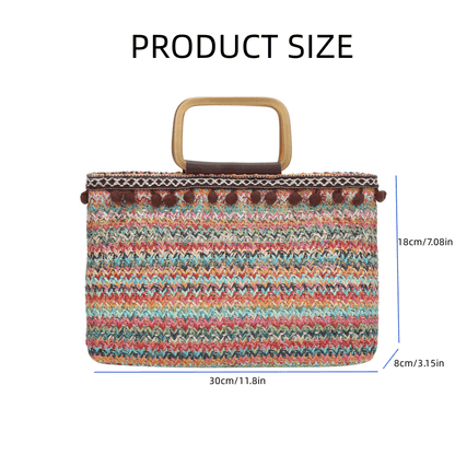 solvbao  Vintage Straw Woven Tote Bag, Retro Summer Beach Handbag, Women's Ethnic Bohemian Purse For Travel Vacation