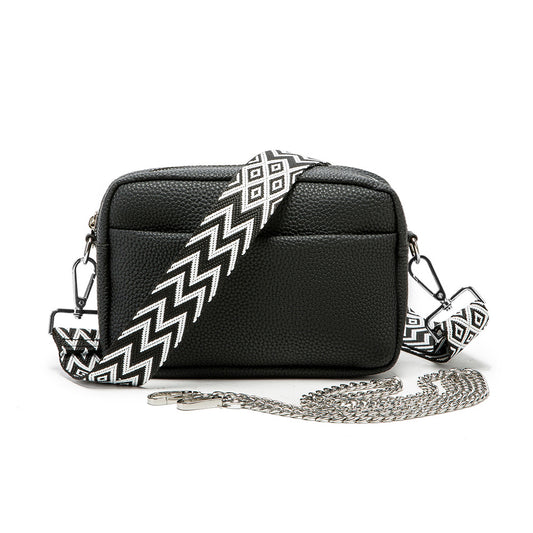 solvbao Minimalist Solid Color Square Shoulder Bag, Classic Zipper Purse With Wide Geometric Pattern Strap