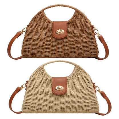 solvbao  Handmade Woven Straw Bag For Women, Boho Style Crossbody Bag, Rattan Woven Summer Beach Bag