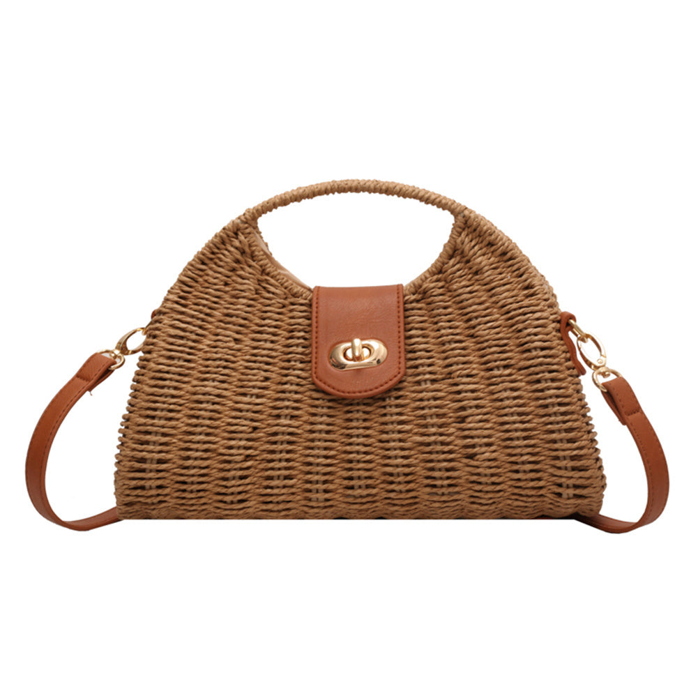 solvbao  Handmade Woven Straw Bag For Women, Boho Style Crossbody Bag, Rattan Woven Summer Beach Bag