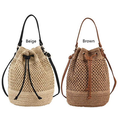 solvbao Summer Straw Bucket Bag For Women, Drawstring Fashion Shoulder Bag, Boho Style Crossbody Bag For Vacation