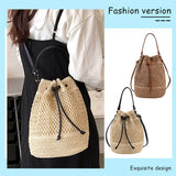 solvbao Summer Straw Bucket Bag For Women, Drawstring Fashion Shoulder Bag, Boho Style Crossbody Bag For Vacation