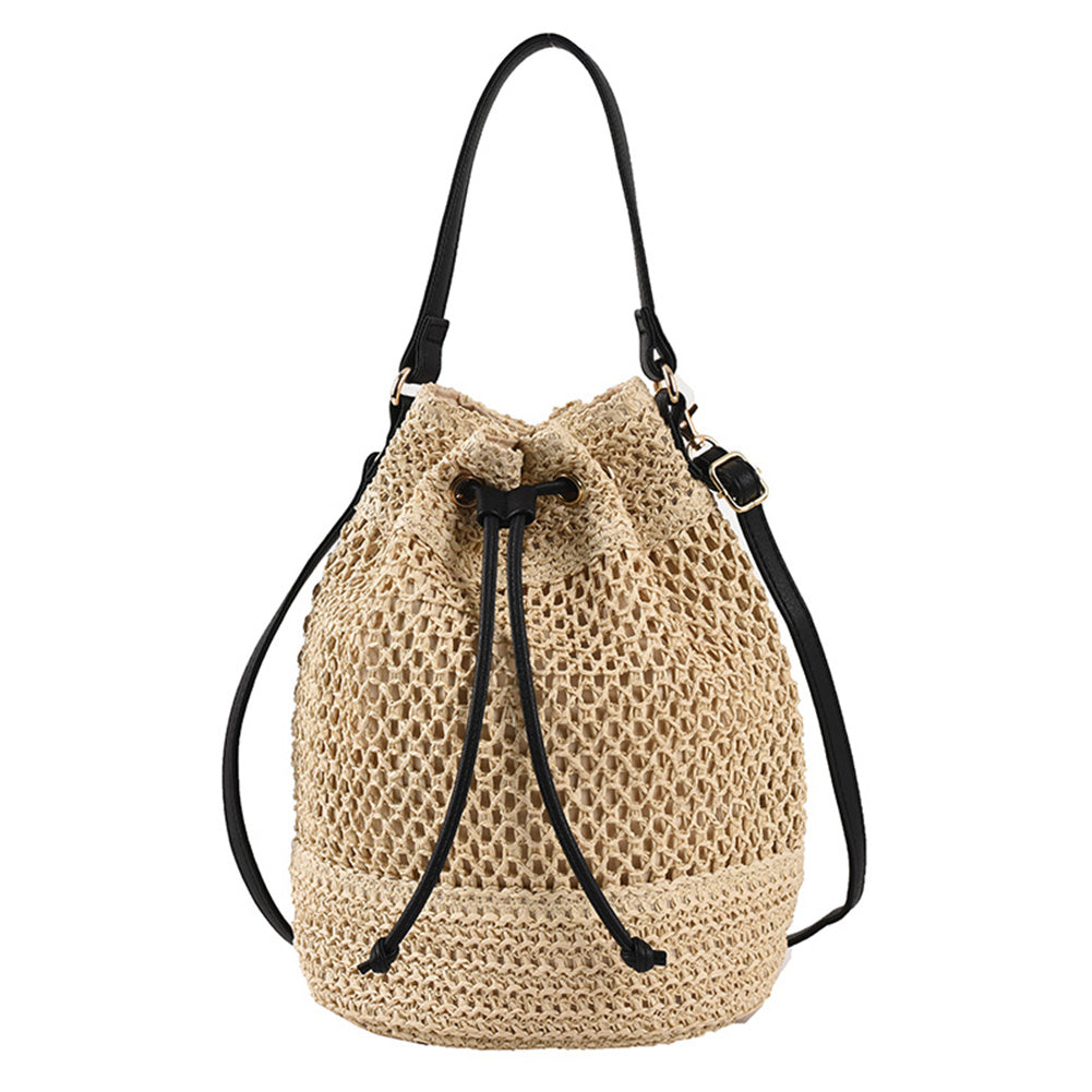 solvbao Summer Straw Bucket Bag For Women, Drawstring Fashion Shoulder Bag, Boho Style Crossbody Bag For Vacation