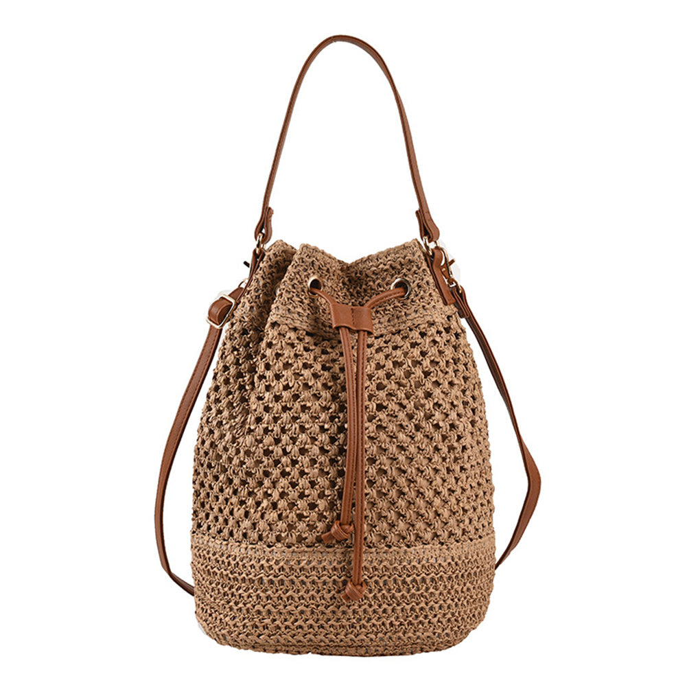 solvbao Summer Straw Bucket Bag For Women, Drawstring Fashion Shoulder Bag, Boho Style Crossbody Bag For Vacation