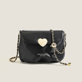 Stylish Chain Crossbody Bag, Love Heart Decor Shoulder Bag, Cloud Ruched Flap Purse Gift For Women