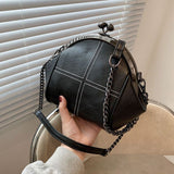 Vintage Chain Crossbody Bag, Stitching Shell Shoulder Bag, Women's Stylish Kiss Lock Purses