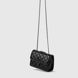 Argyle Quilted Crossbody Bag, Trendy Chain Shoulder Bag, Faux Leather Flap Purse For Women