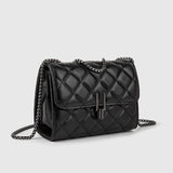 Argyle Quilted Crossbody Bag, Trendy Chain Shoulder Bag, Faux Leather Flap Purse For Women