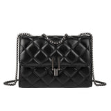 Argyle Quilted Crossbody Bag, Trendy Chain Shoulder Bag, Faux Leather Flap Purse For Women