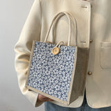 Aesthetic Floral Print Tote Bag, Fashion Small Lunch Bento Bag, Women's Casual Handbag & Purse