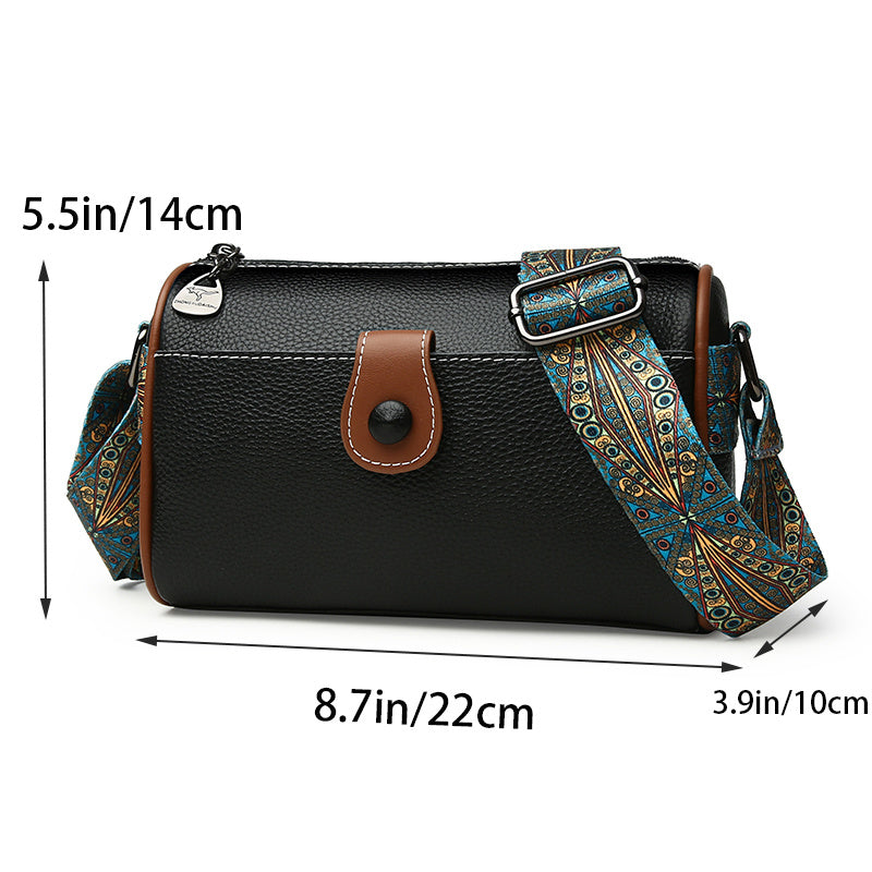 solvbao  Retro Genuine Leather Crossbody Bag, Fashion Zipper Pillow Bag, Women's Shoulder Purse With Ethnic Strap