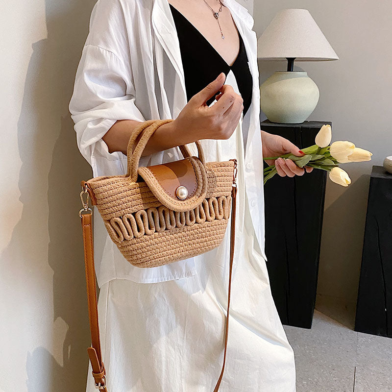 solvbao  Vintage Straw Woven Crossbody Bag, Summer Beach Shoulder Bag, Women's Casual Rattan Handbag & Tote Purse