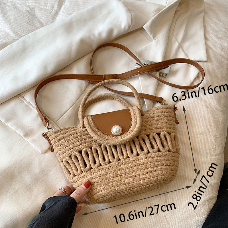 solvbao  Vintage Straw Woven Crossbody Bag, Summer Beach Shoulder Bag, Women's Casual Rattan Handbag & Tote Purse