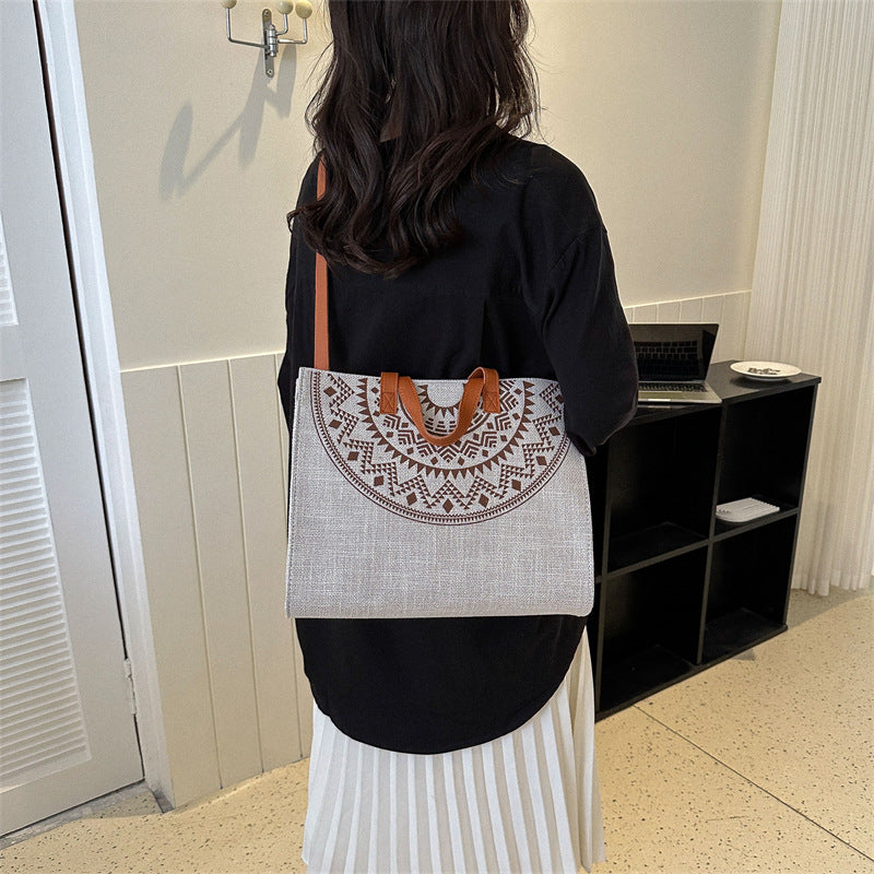 solvbao  Vintage Ethnic Style Tote Bag, Retro Canvas Shoulder Bag, Women's Casual Handbag & Satchel Purse