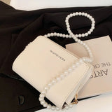 solvbao Mini Crossbody Bag For Women, Faux Pearl Chain Shoulder Bag, Sweet PU Leather Square Purse