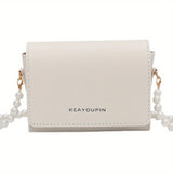 solvbao Mini Crossbody Bag For Women, Faux Pearl Chain Shoulder Bag, Sweet PU Leather Square Purse