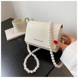 solvbao Mini Crossbody Bag For Women, Faux Pearl Chain Shoulder Bag, Sweet PU Leather Square Purse