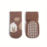 A Pair Of Baby Girl's Adorable Cartoon Pattern Solid Floor Socks, Comfy Non Slip Thermal Casual Socks, Winter