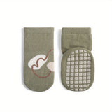 A Pair Of Baby Girl's Adorable Cartoon Pattern Solid Floor Socks, Comfy Non Slip Thermal Casual Socks, Winter