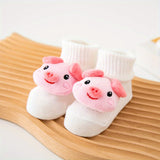 A Pair Of Baby Girl's Trendy Animals Pattern Non Slip Floor Socks, Comfy Breathable Casual Thermal Socks, Winter