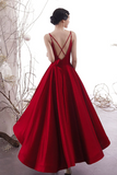 Solvbao Wine Red Satin Cross Back Long Prom Dress, Wine Red Wedding Party Dress