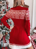 Elegant Christmas Knit Sweater Dress - Chic Long Sleeve, Crew Neck with Festive Pattern & Contrast Trim, Acrylic Fiber