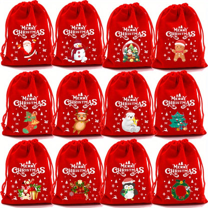 1/6pcs Holiday season Drawstring Gift Bag Suitable for Party Gifts and Festival Gifts Durable Snack Bag for Holiday season and New Year Celebration Activities with Random Pattern and Color