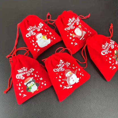 1/6pcs Holiday season Drawstring Gift Bag Suitable for Party Gifts and Festival Gifts Durable Snack Bag for Holiday season and New Year Celebration Activities with Random Pattern and Color