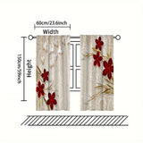 2pcs Set of Floral Print Curtains - Rod Pocket Design for Easy Hanging, Perfect for Bedroom & Living Room Decor, Machine Washable Polyester