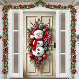 1pc, Festive Polyester Snowman Wreath, 35.4"x70.9", Modern Holiday Door Frame Decor, Indoor/Outdoor Use, Tassel Accents, Christmas Gift, Battery-Free, Home & Kitchen Decor