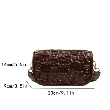 solvbao  Bright Embossed Crossbody Bag, Fashion Flap Shoulder Bag, Zipper Bag For Work With Wide Strap