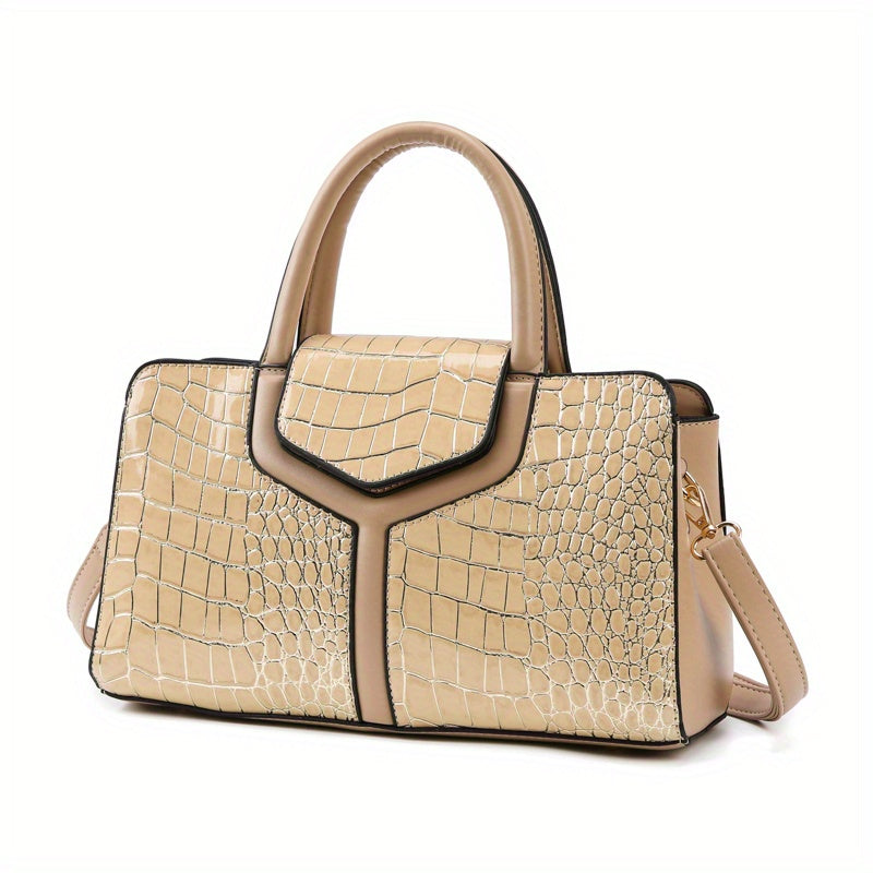 solvbao  Luxury Crocodile Print Tote Bag, Vintage Top Handle Satchel, Women's Fashion Handbag, Shoulder Bag, Crossbody Bag & Purse