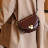 Vintage Saddle Crossbody Bag, PU Leather Textured Bag, Classic Fashion Versatile Shoulder Bag