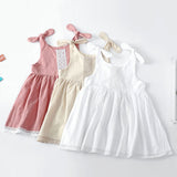 SOLVBAO New Solid Color Children's Clothing Dress Cotton and Linen Lace Princess Dress Lace-up Girl Dress Girls' Dress