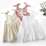 SOLVBAO New Solid Color Children's Clothing Dress Cotton and Linen Lace Princess Dress Lace-up Girl Dress Girls' Dress