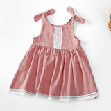 SOLVBAO New Solid Color Children's Clothing Dress Cotton and Linen Lace Princess Dress Lace-up Girl Dress Girls' Dress